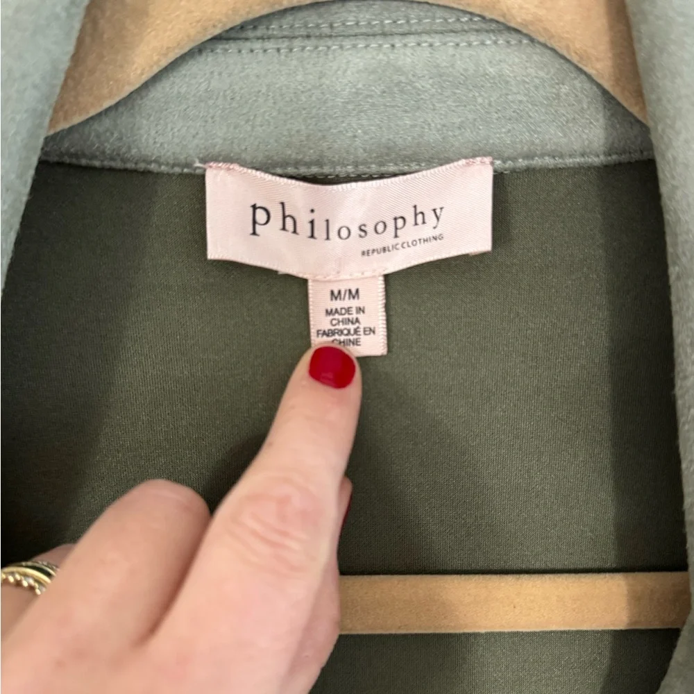 PHILOSOPHY Biker Jacket Gray Green Faux Suede Zip Front w/ Pockets Size - Picture 7 of 8